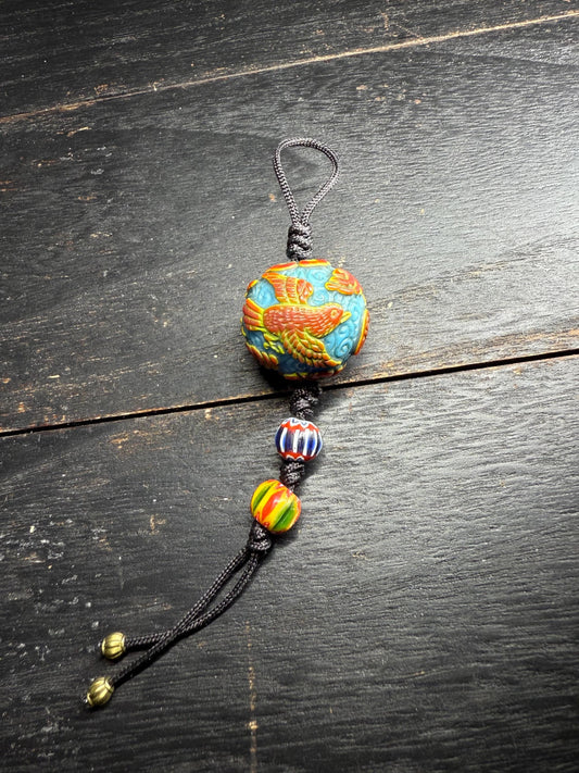 Vintage Peking Glass Bead Charm  Handcrafted Key Ring with Nepal Beads | Designed in Canada