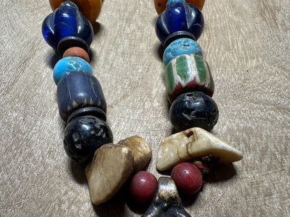 Handmade Nepal Tribal Necklace: Amulet Pendant, Vintage Beads