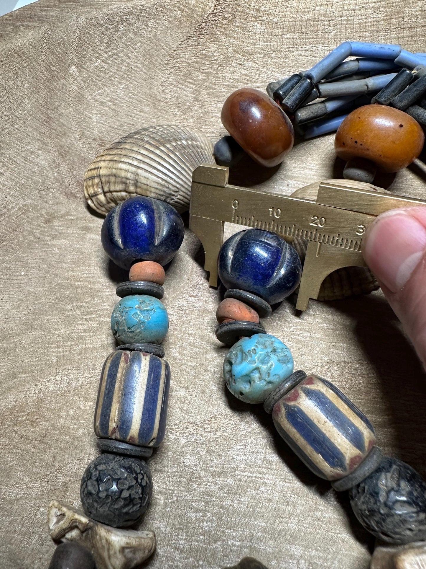 Handmade Nepal Tribal Necklace: Vintage Beads, Amulet Pendant