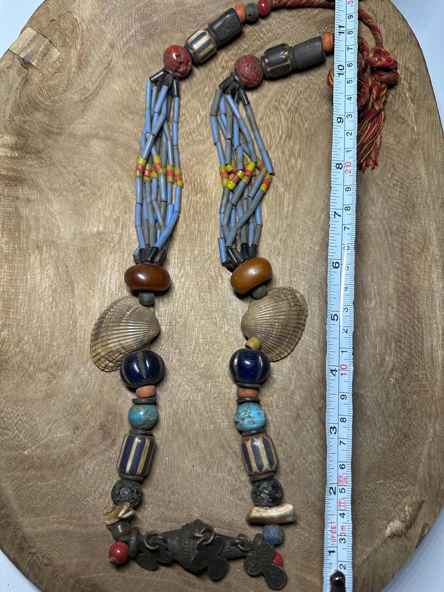 Handmade Nepal Tribal Necklace: Vintage Beads, Amulet Pendant