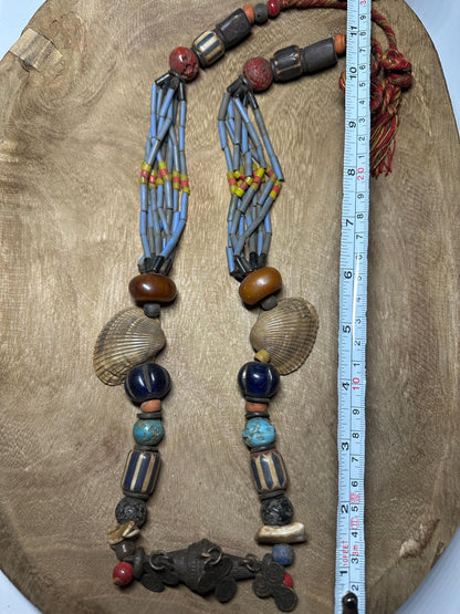 Handmade Nepal Tribal Necklace: Vintage Beads, Amulet Pendant