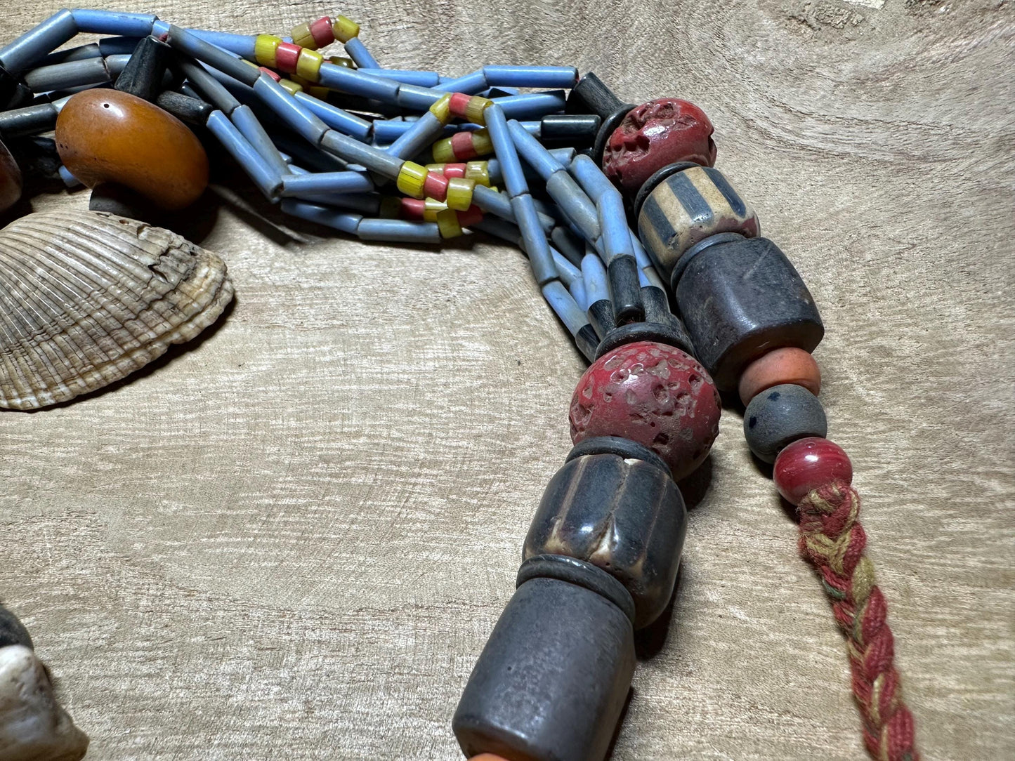 Handmade Nepal Tribal Necklace: Vintage Beads, Amulet Pendant