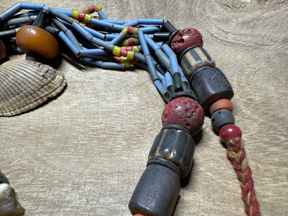 Handmade Nepal Tribal Necklace: Vintage Beads, Amulet Pendant
