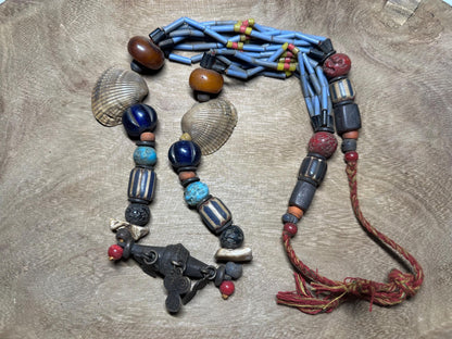 Handmade Nepal Tribal Necklace: Vintage Beads, Amulet Pendant