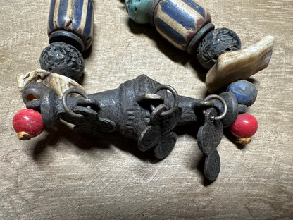 Handmade Nepal Tribal Necklace: Vintage Beads, Amulet Pendant