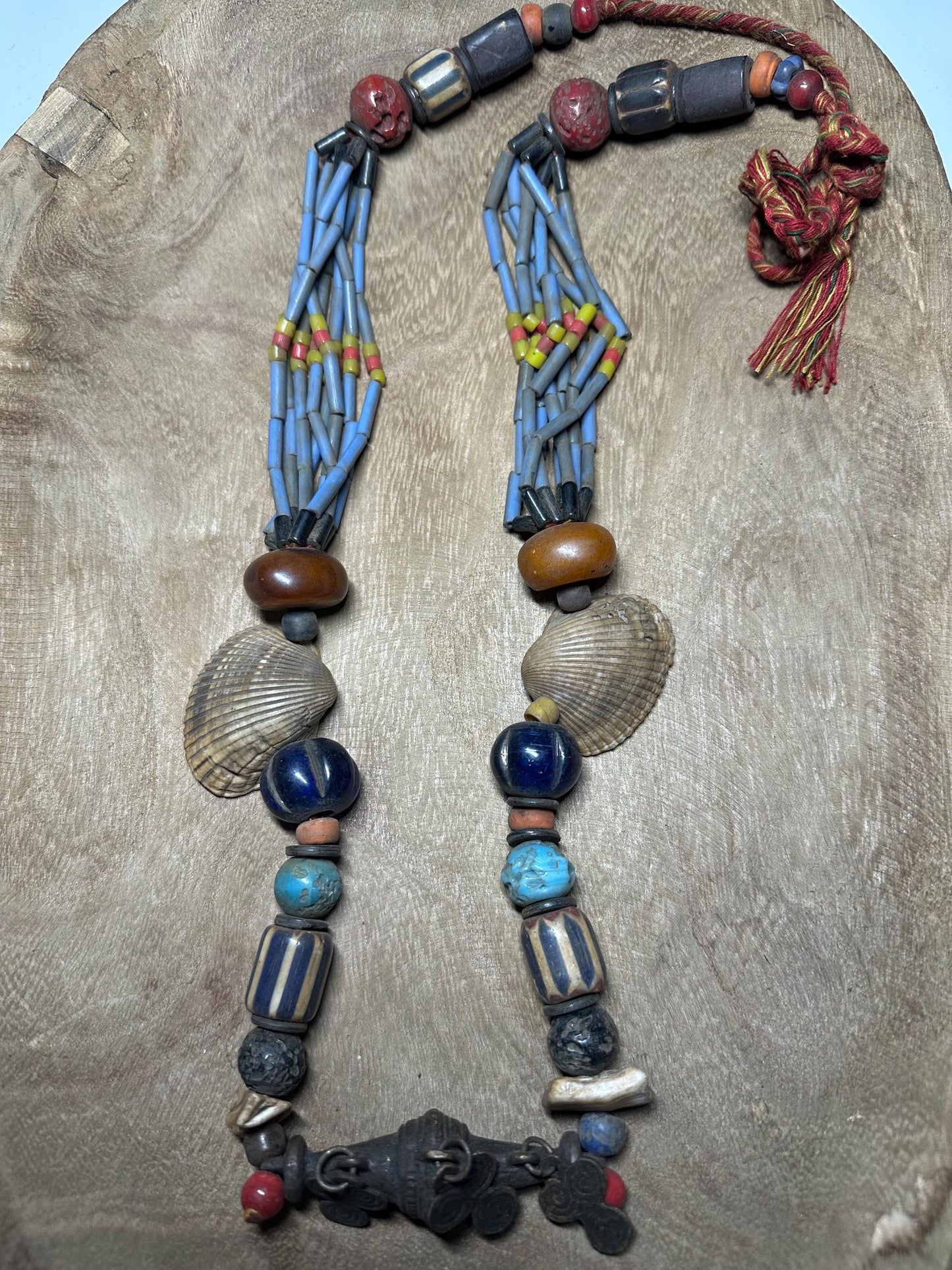 Handmade Nepal Tribal Necklace: Vintage Beads, Amulet Pendant