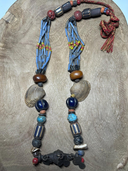 Handmade Nepal Tribal Necklace: Vintage Beads, Amulet Pendant