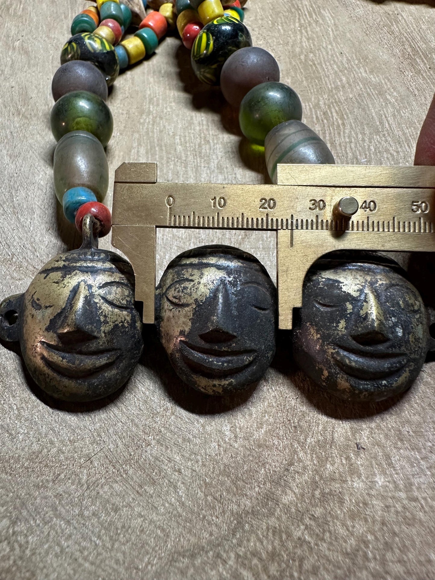 Handmade Nepalese Tribal Beaded Necklace with Brass Face Pendants  Ethnic Himalayan Boho Statement Jewelry