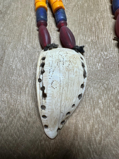 Nepal Tribal Necklace: Amulet Pendant, Vintage Beads, Himalayan Talisman