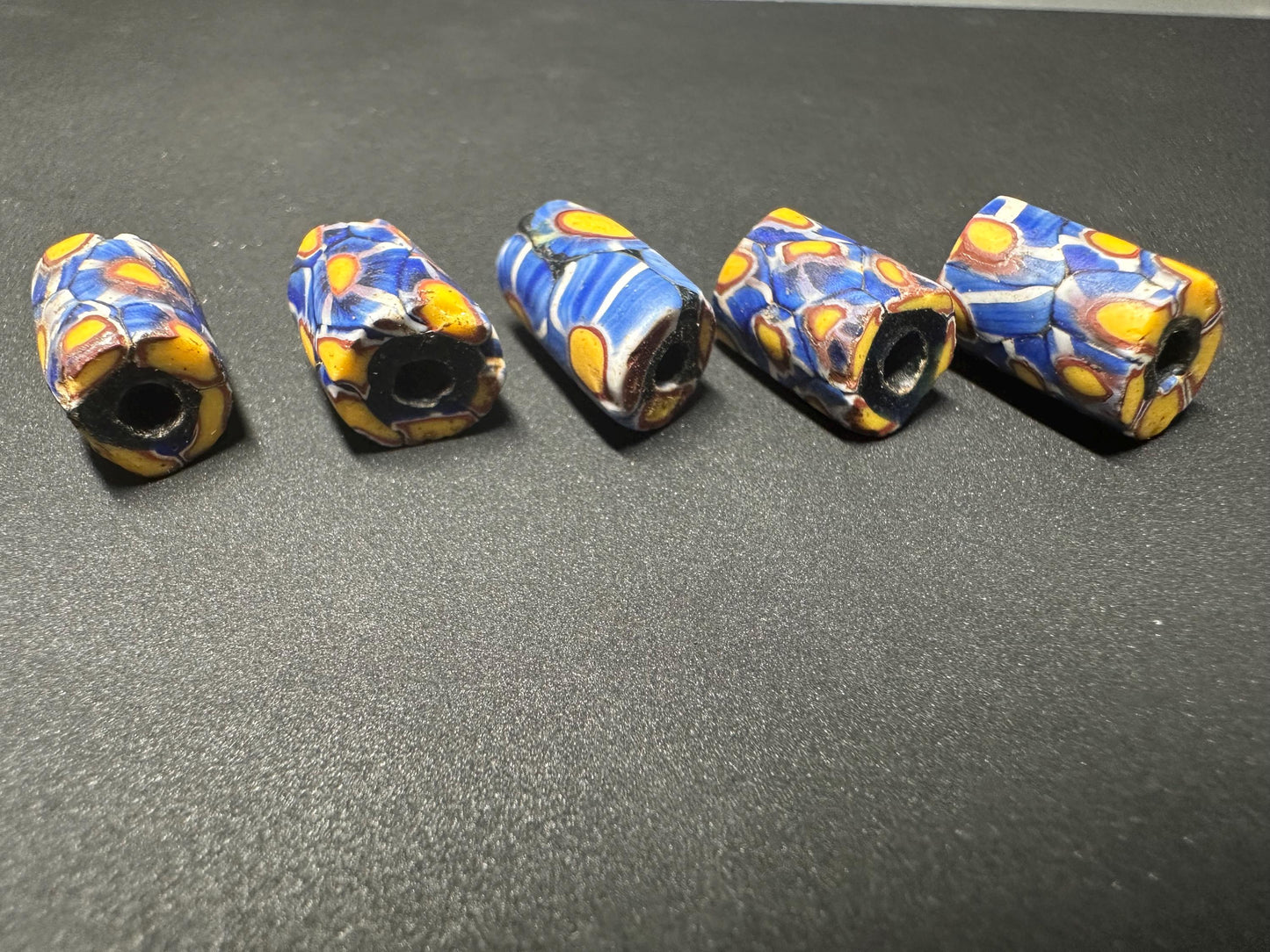 5 Antique Millefiori Beads  Venetian African Trade Glass Beads  Rare Cylinder Mosaic Beads for Jewelry Making