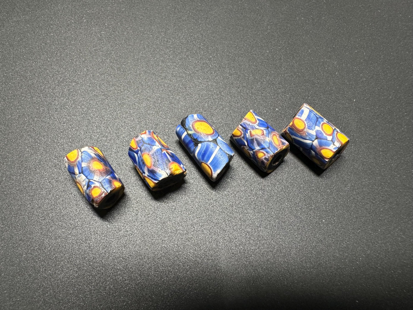 5 Antique Millefiori Beads  Venetian African Trade Glass Beads  Rare Cylinder Mosaic Beads for Jewelry Making