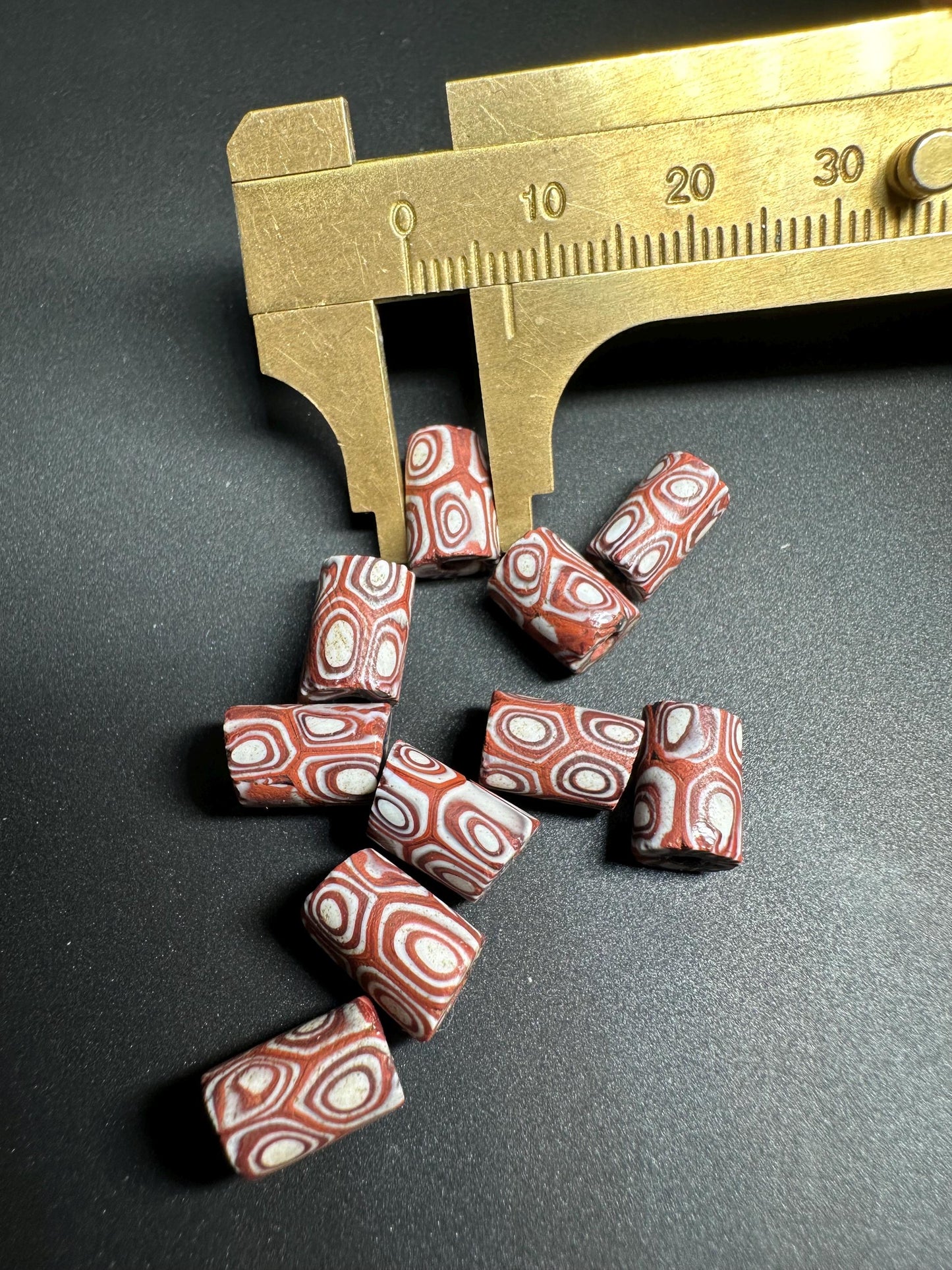 Set of 5 Antique Venetian Millefiori Trade Beads  Rare African Glass Cylinder Beads  Collectible Mosaic Beads