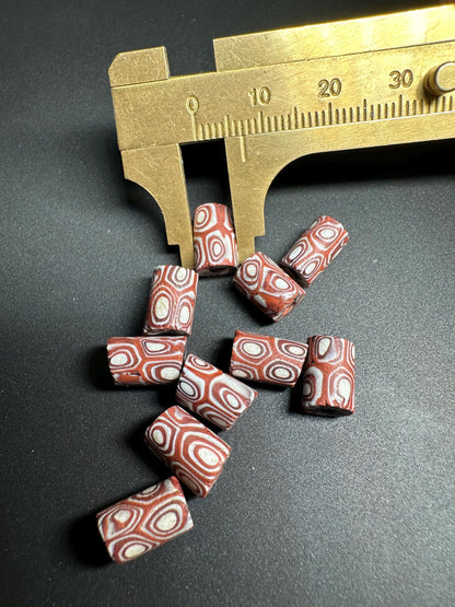 Set of 5 Antique Venetian Millefiori Trade Beads  Rare African Glass Cylinder Beads  Collectible Mosaic Beads