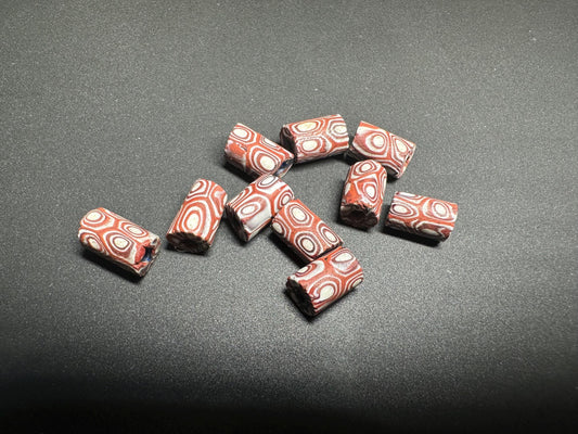 Set of 5 Antique Venetian Millefiori Trade Beads  Rare African Glass Cylinder Beads  Collectible Mosaic Beads