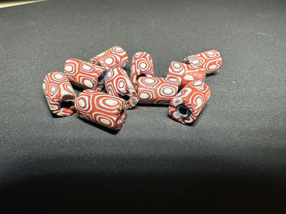 Set of 5 Antique Venetian Millefiori Trade Beads  Rare African Glass Cylinder Beads  Collectible Mosaic Beads