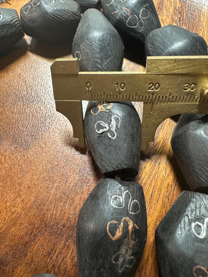 Hand-Carved African Ebony Wood Beads: Tribal Jewelry Making, 25pc Strand