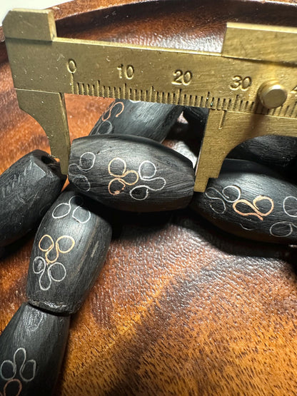 Hand-Carved African Ebony Wood Beads: Tribal Jewelry Making (25 Beads/Strand