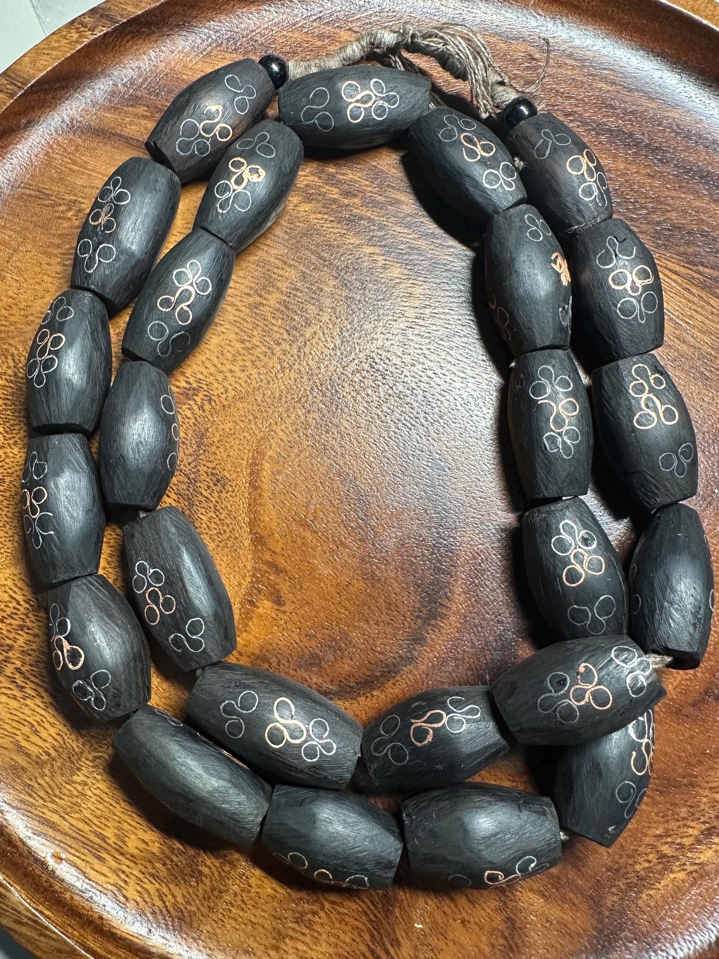 Hand-Carved African Ebony Wood Beads: Tribal Jewelry Making (25 Beads/Strand