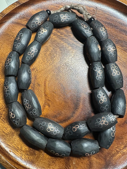Hand-Carved African Ebony Wood Beads: Tribal Jewelry Making (25 Beads/Strand