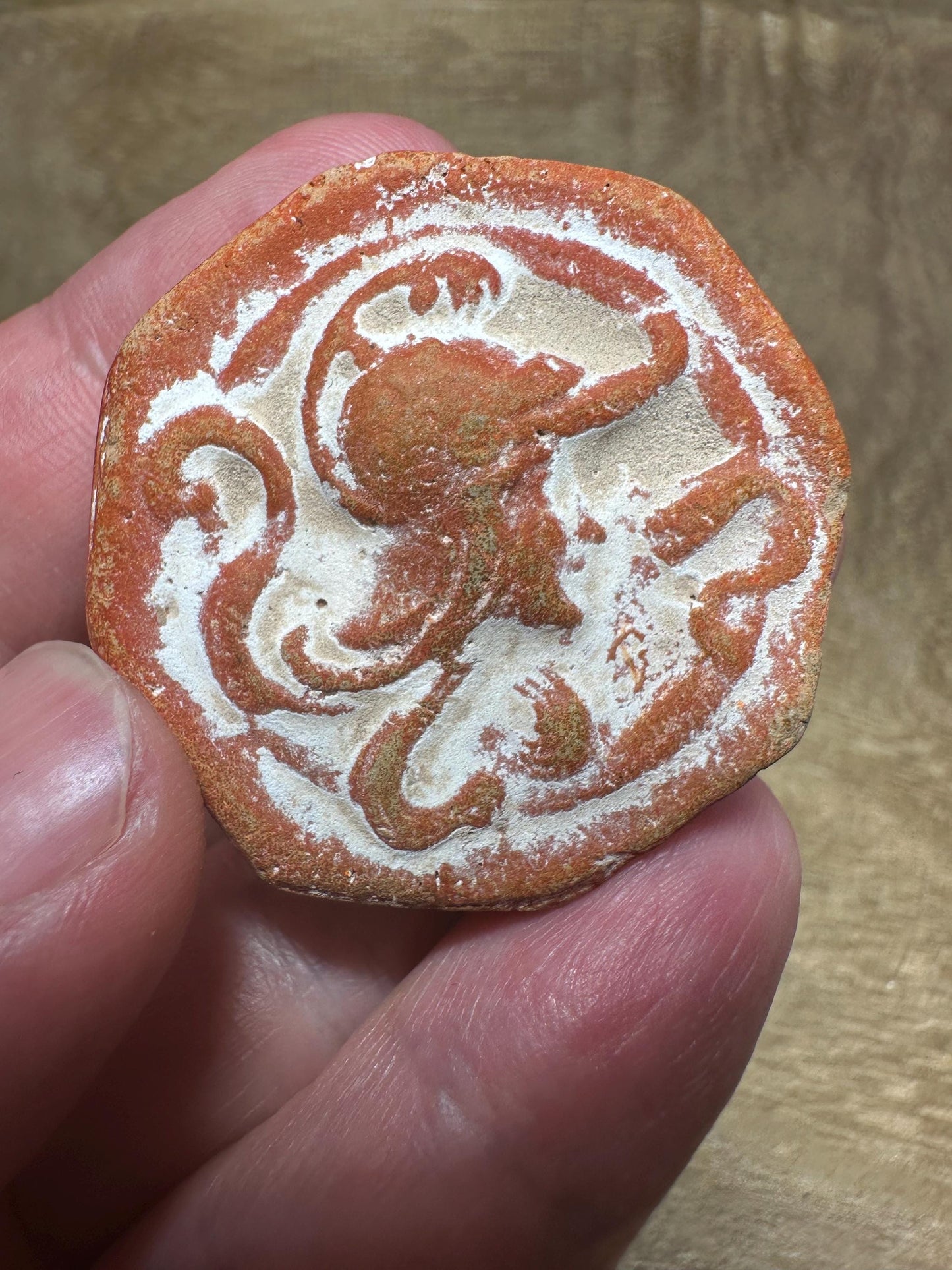 Greek-Style Medusa Terracotta Amulet | Octagonal Face Plaque | Ancient Mythology-Inspired Ceramic Talisman | Rustic Clay Medallion