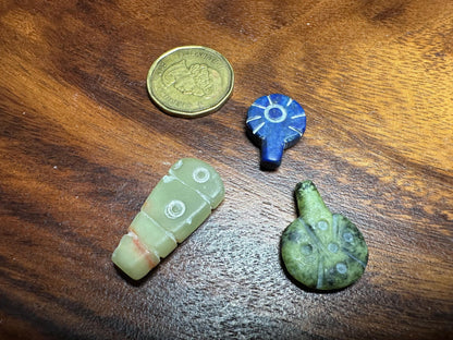 Carved Gemstone Amulets: Jade, Agate, Lapis Lazuli Tribal Beads (Lot of 15)