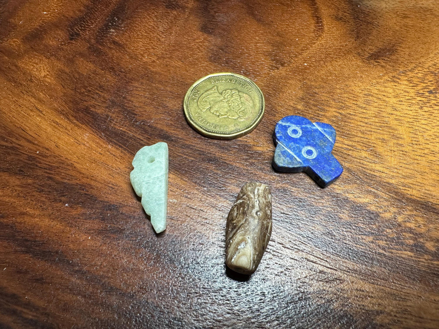 Carved Gemstone Amulets: Jade, Agate, Lapis Lazuli Tribal Beads (Lot of 15)