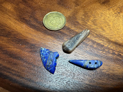 Carved Gemstone Amulets: Jade, Agate, Lapis Lazuli Tribal Beads (Lot of 15)