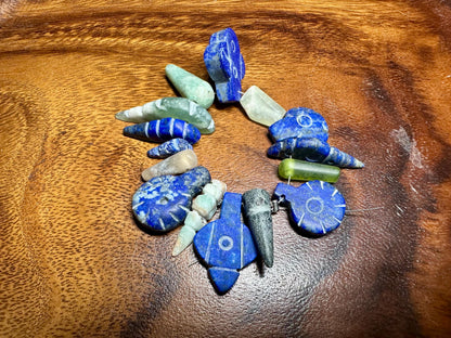 Rustic Gemstone Amulet Collection  15 Hand Carved Jade, Agate, Lapis Beads for Jewelry Crafts