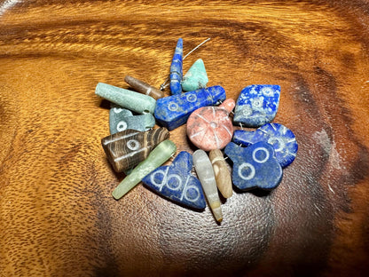 Hand Carved Gemstone Amulet Lot: Lapis, Jade, Agate Boho Jewelry Supplies