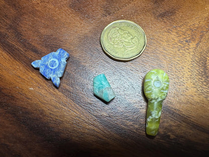 Ethnic Stone Amulets  15 Carved Gemstone Beads in Jade, Lapis & Agate  Jewelry Making Lot