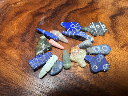 Gemstone Amulets for Jewelry  Tribal Style Carved Lapis, Jade, Agate  15 Piece Pendant Lot