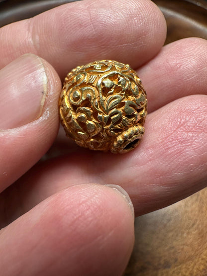 Handmade Gold Plated Filigree Bead: Nepal Tibetan Brass Spacer