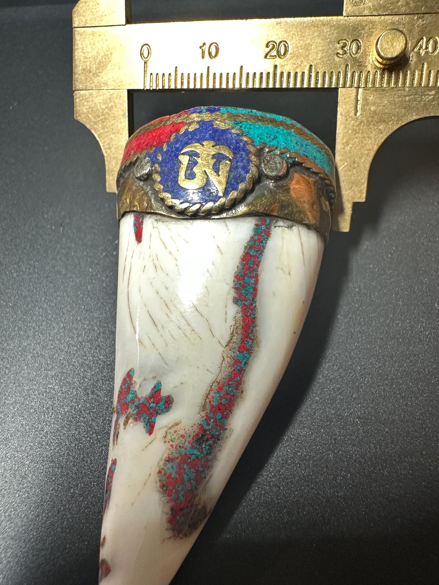 Tibetan Om Amulet Pendant: Brass, Turquoise & Coral Inlay - Handmade Nepal