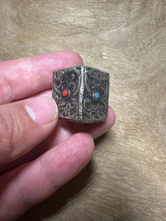 Vintage-Style Nepal Inlay Beads  Brass with Red Coral and Turquoise  Jewelry Supplies