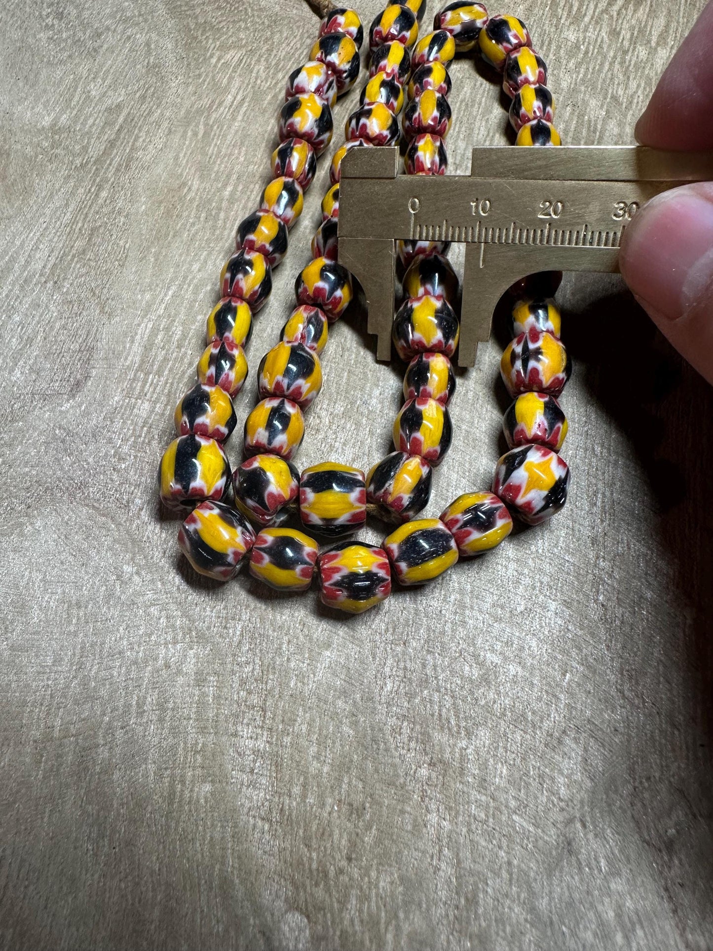 Handmade Nepalese Chevron Glass Beads: Yellow, Red, Black, Trade Bead Style