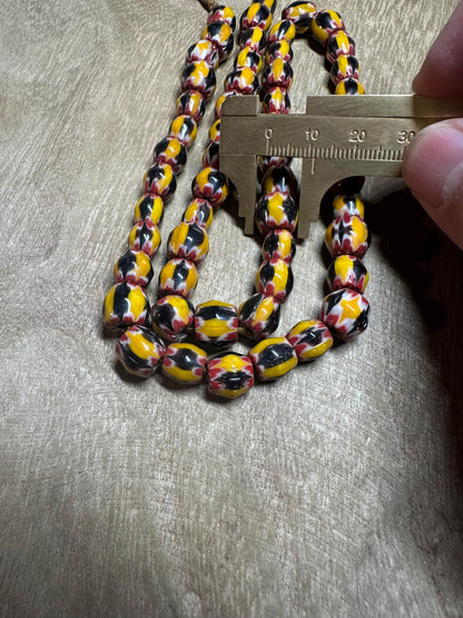 Handmade Nepalese Chevron Glass Beads: Yellow, Red, Black, Trade Bead Style