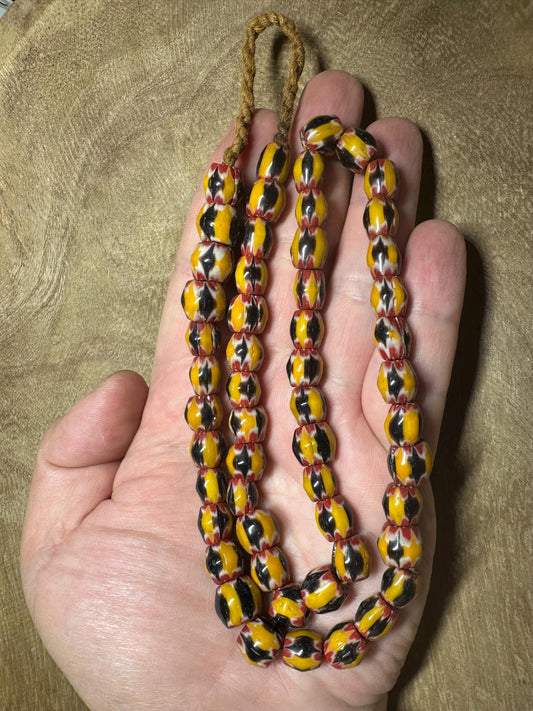 Handmade Nepalese Chevron Glass Beads: Yellow, Red, Black, Trade Bead Style