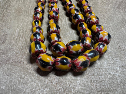 Handmade Nepalese Chevron Glass Beads: Yellow, Red, Black, Trade Bead Style