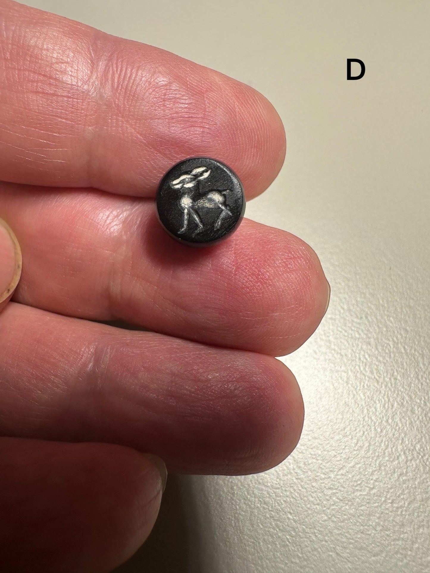 Afghan Style Intaglio Seal Bead  Natural Banded Agate Hand-Carved Animal Design, Collectible Stone