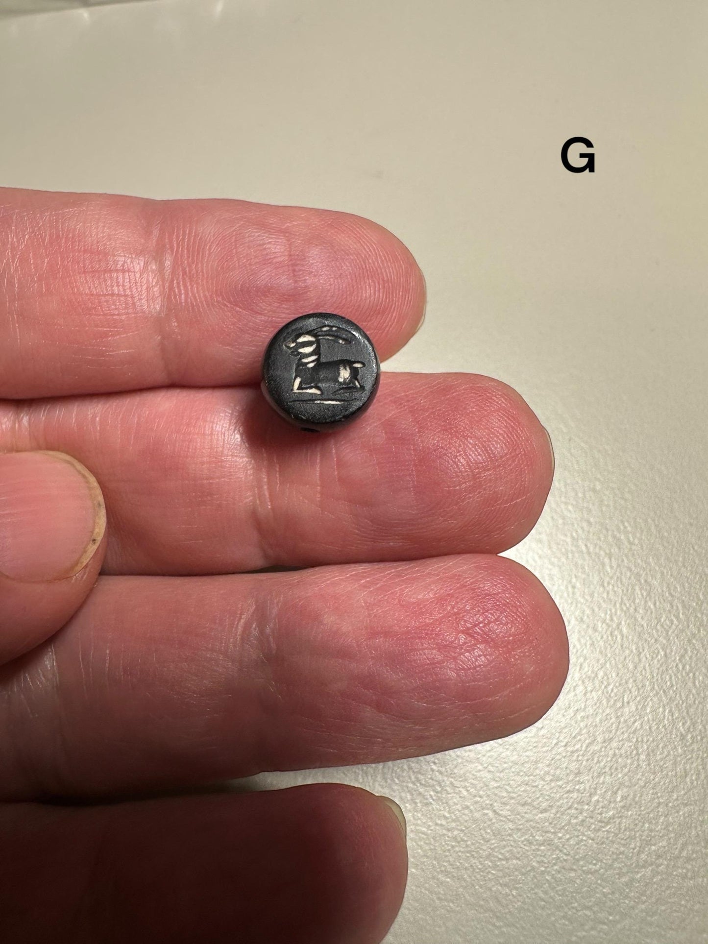 Afghan Style Intaglio Seal Bead  Natural Banded Agate Hand-Carved Animal Design, Collectible Stone