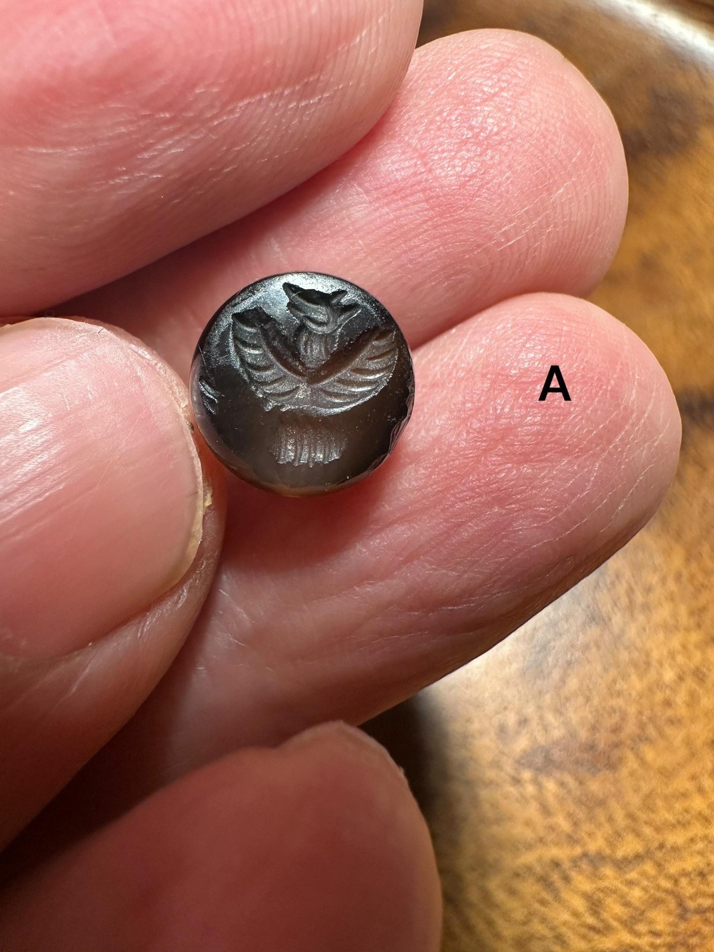 Afghan Style Intaglio Seal Bead  Natural Banded Agate Hand-Carved Animal Design, Collectible Stone
