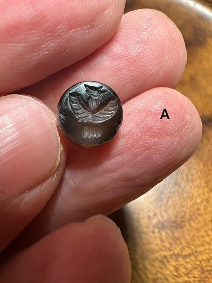 Afghan Style Intaglio Seal Bead  Natural Banded Agate Hand-Carved Animal Design, Collectible Stone