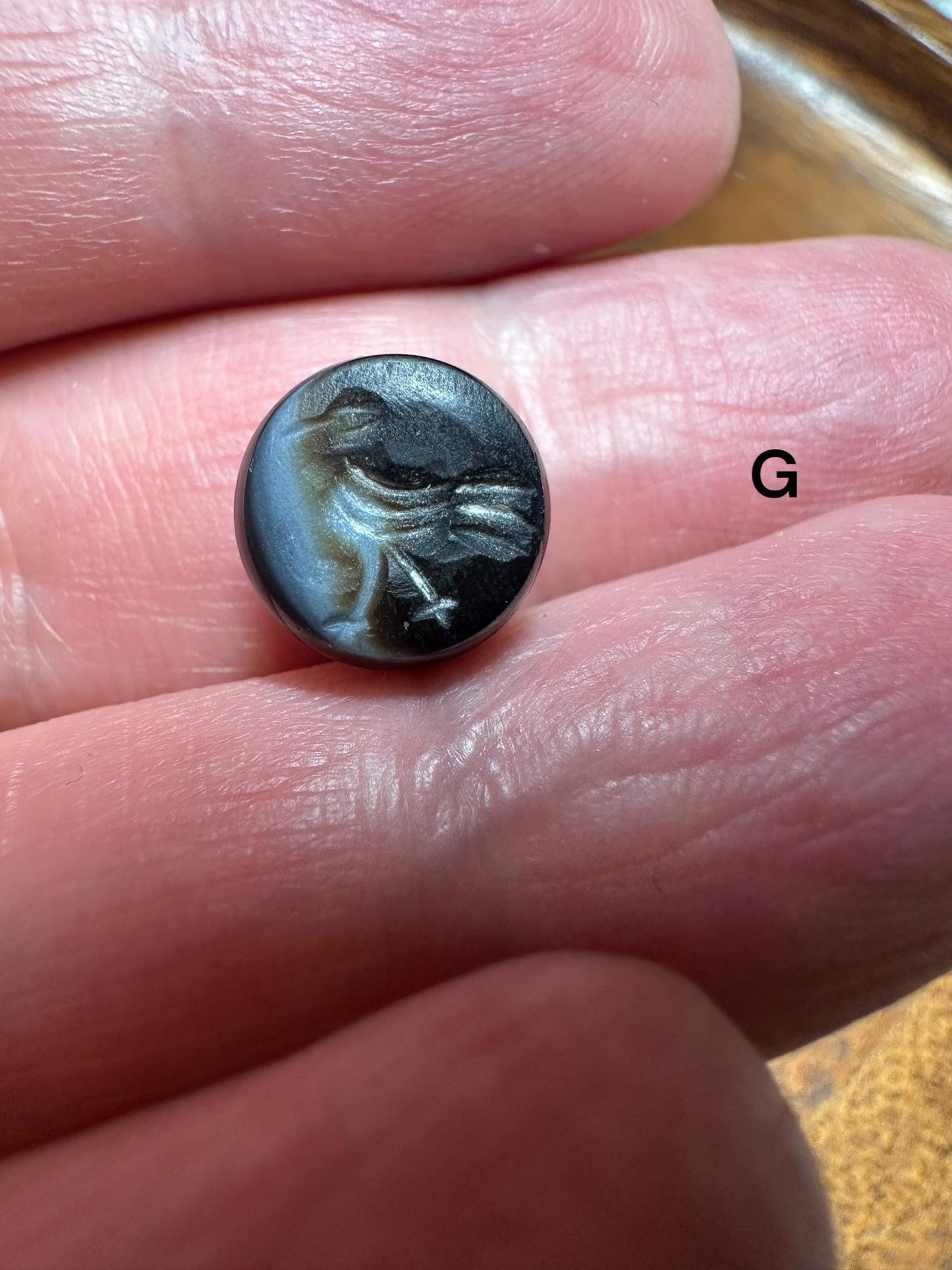 Afghan Style Intaglio Seal Bead  Natural Banded Agate Hand-Carved Animal Design, Collectible Stone