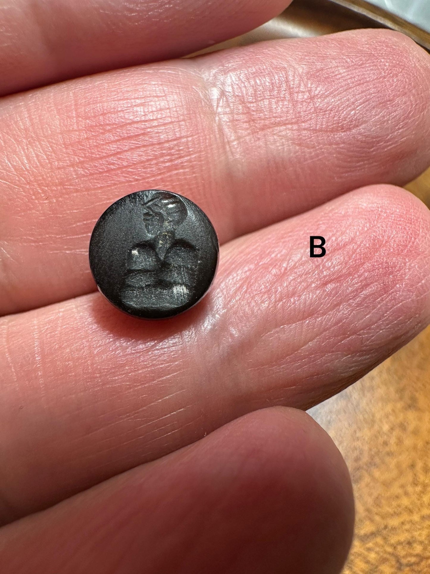 Afghan Style Intaglio Seal Bead  Natural Banded Agate Hand-Carved Animal Design, Collectible Stone