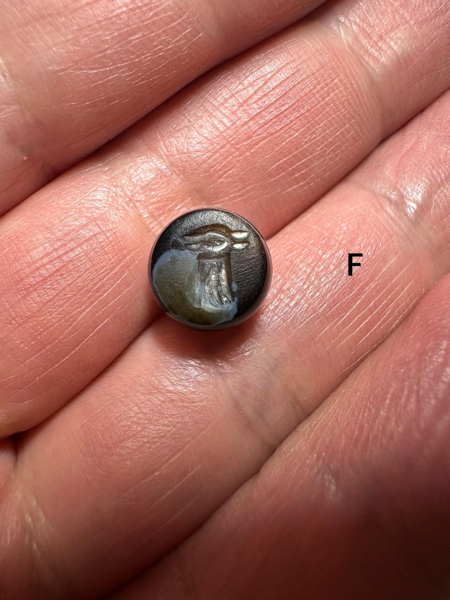 Afghan Style Intaglio Seal Bead  Natural Banded Agate Hand-Carved Animal Design, Collectible Stone