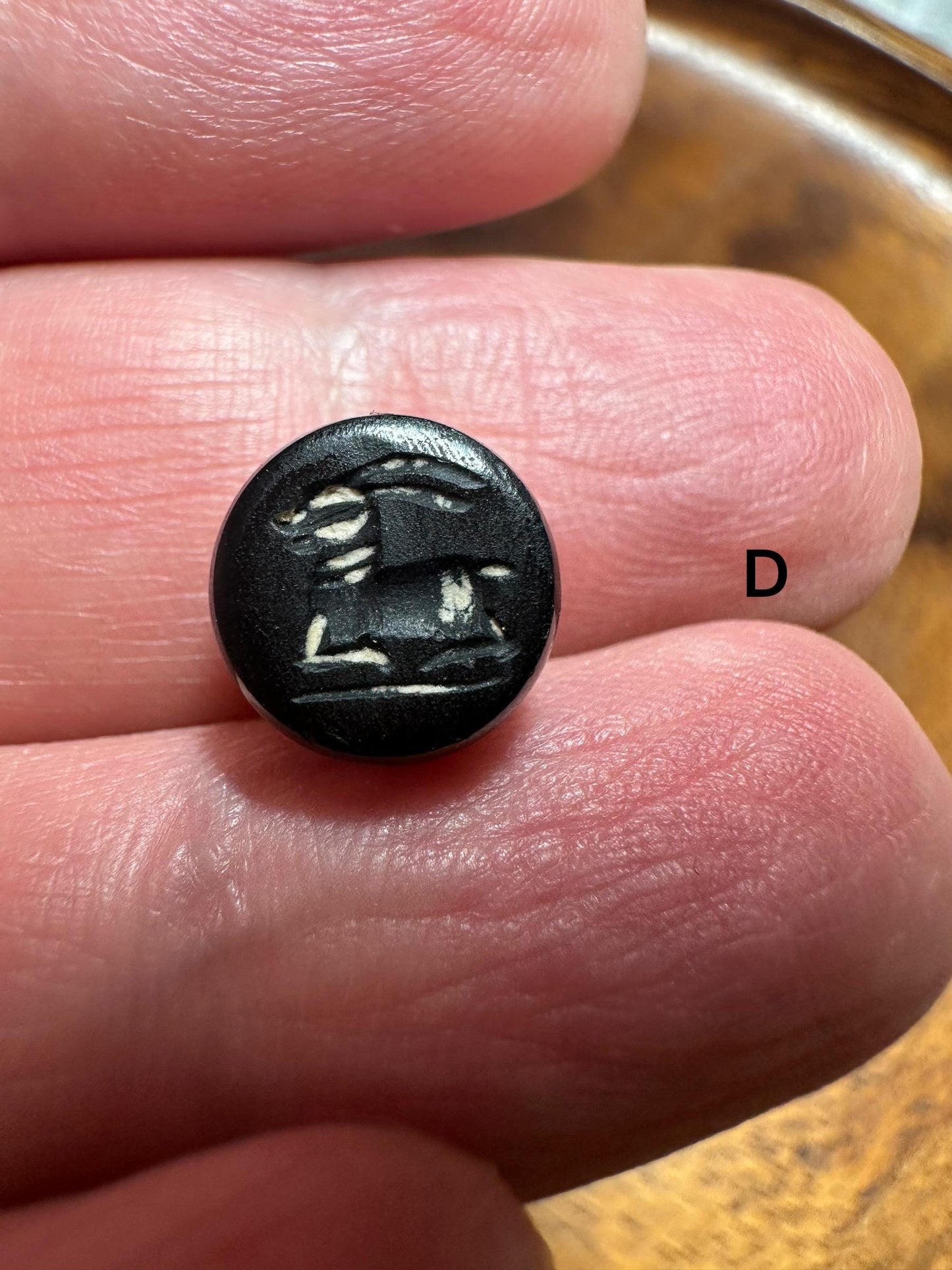 Afghan Style Intaglio Seal Bead  Natural Banded Agate Hand-Carved Animal Design, Collectible Stone