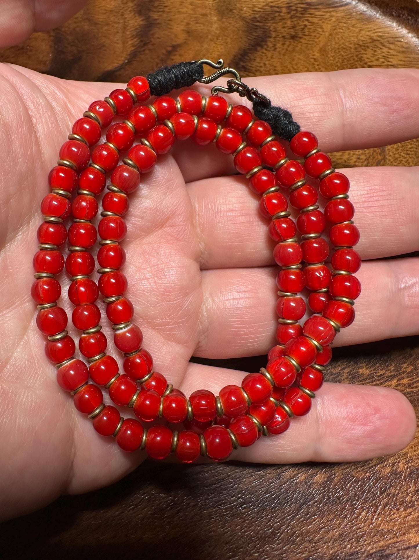 Antique Venetian White Heart Trade Beads: Red Glass, Brass Spacers, Nepalese Tribal Jewelry