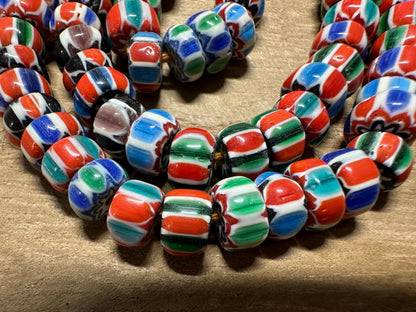 Nepal Handmade Chevron Glass Beads Strand  Multicolor Striped Ethnic Beads  Tribal Style Jewelry Supply