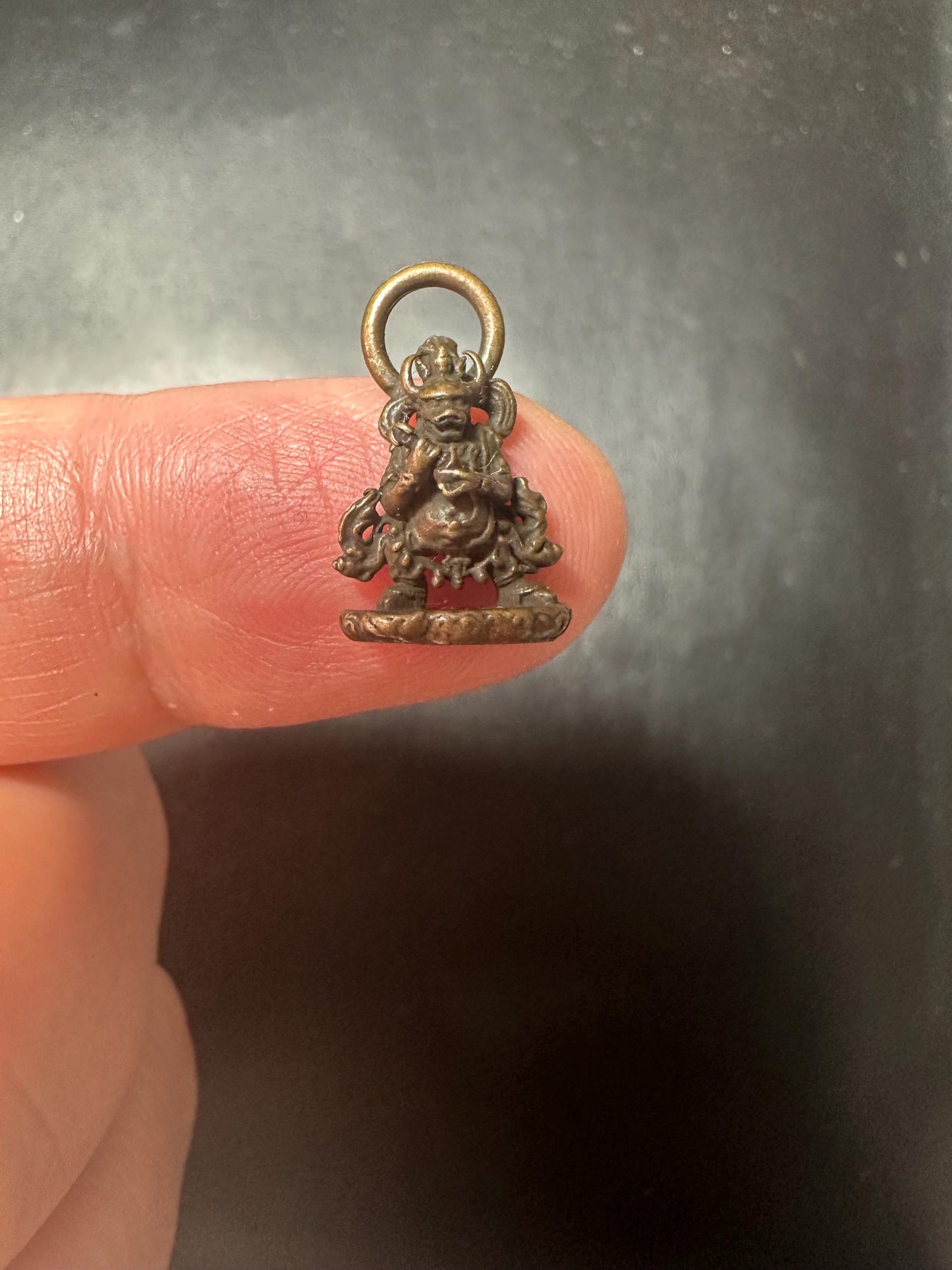 Handmade Bronze Protector Deity Amulet: Tibetan Mala Charm