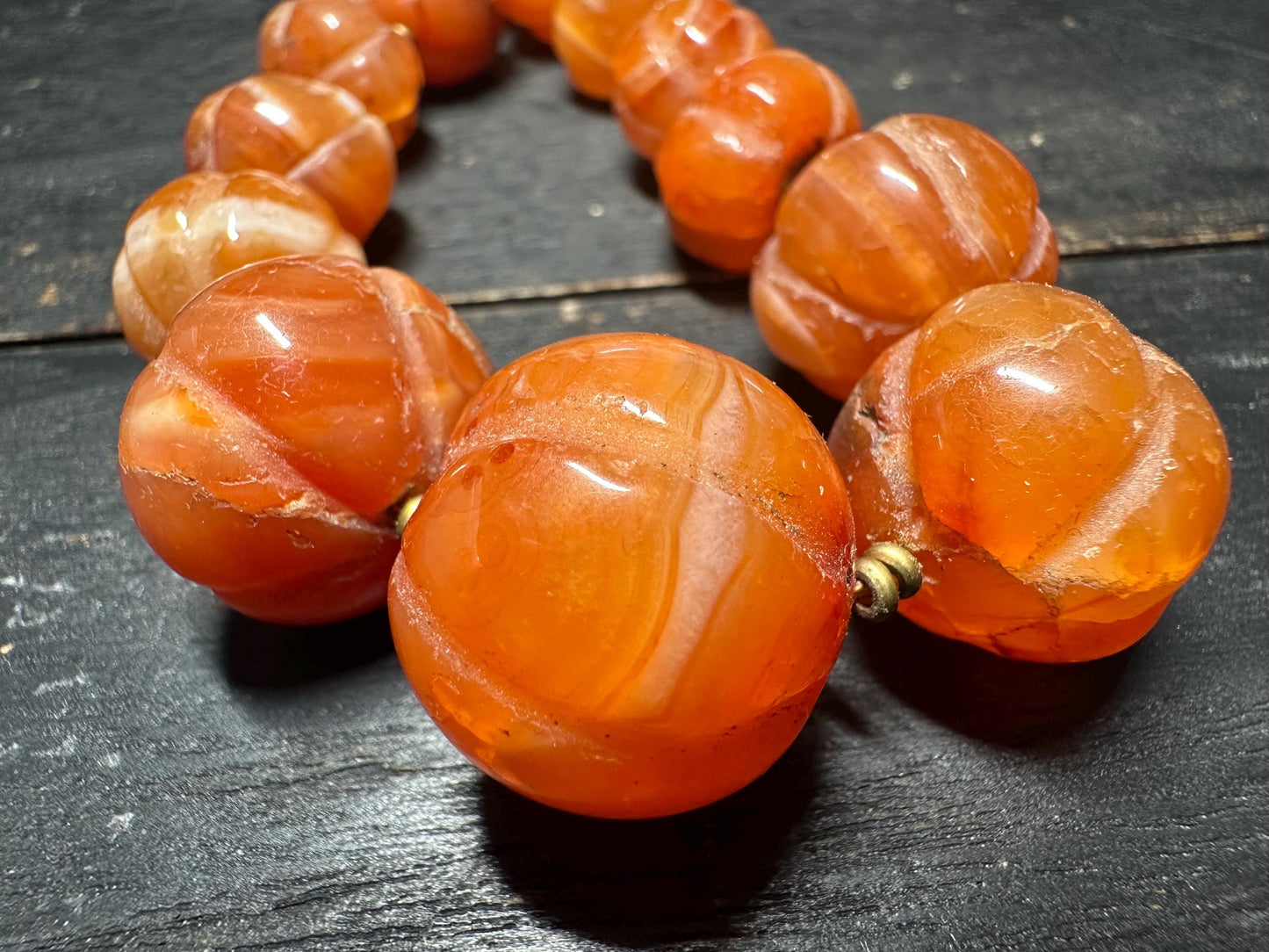 Unique Carnelian Melon Bead Necklace from Nepal | Boho Vintage Tribal Jewelry